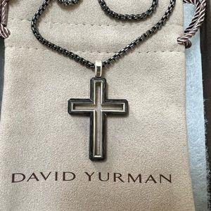 David Yurman forged carbon cross with box chain